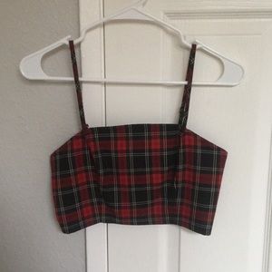 Garage Plaid Pinafore Crop Tank Top